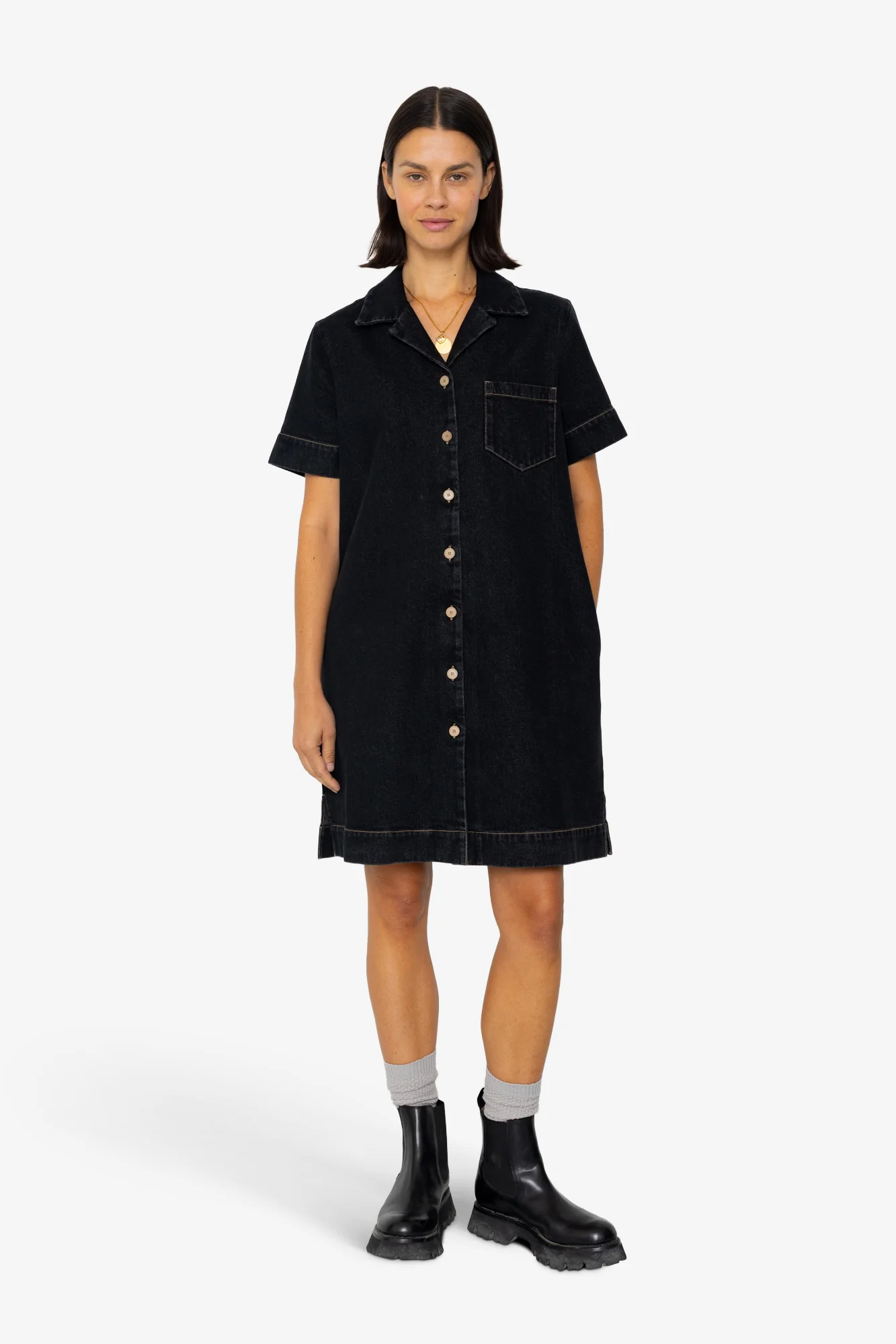 Shirt Dress - Washed Black Denim - Image 7