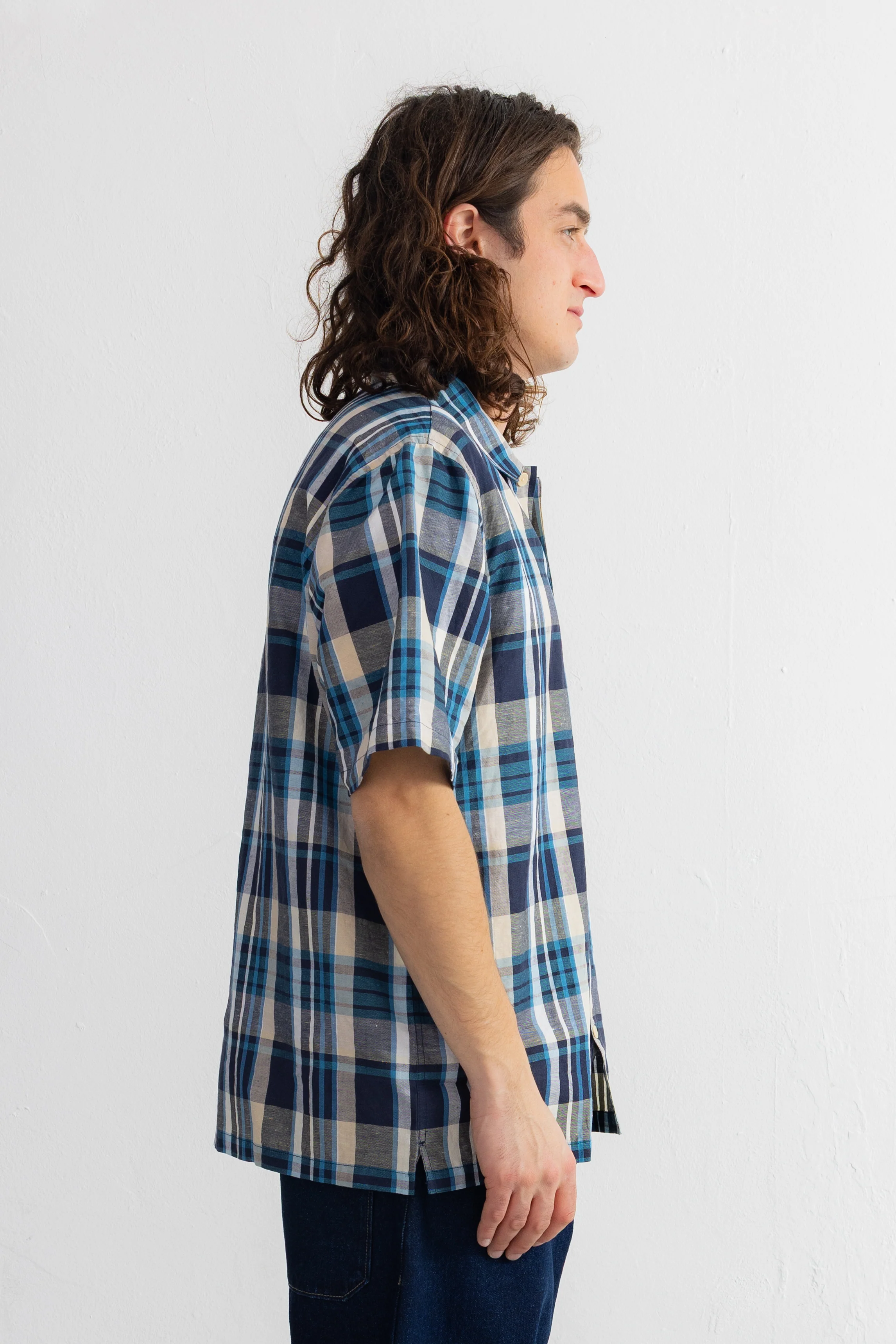 Short Sleeve Seoul Shirt - Yellow Cyan Check - Image 3