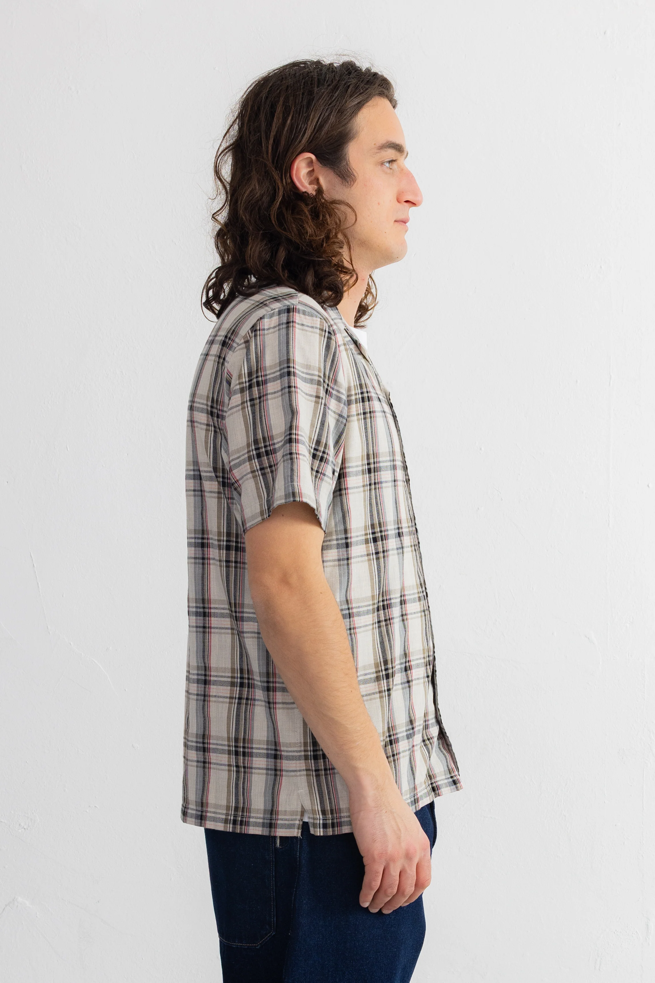 Short Sleeve Soft Collar Shirt - Natural Black Check - Image 3