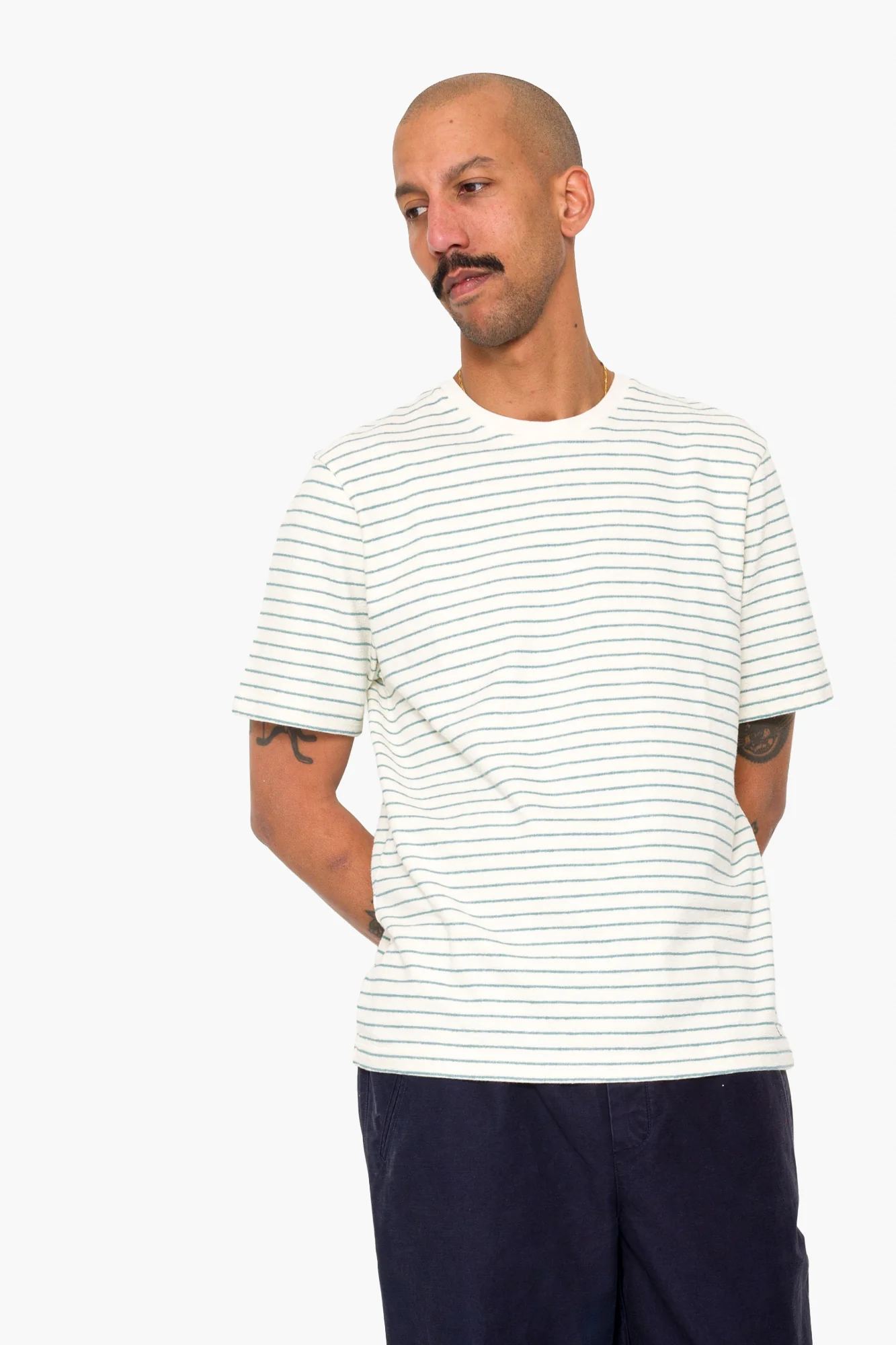 Short Sleeve Textured Stripe T-Shirt - Ecru / Misty Green - Image 6