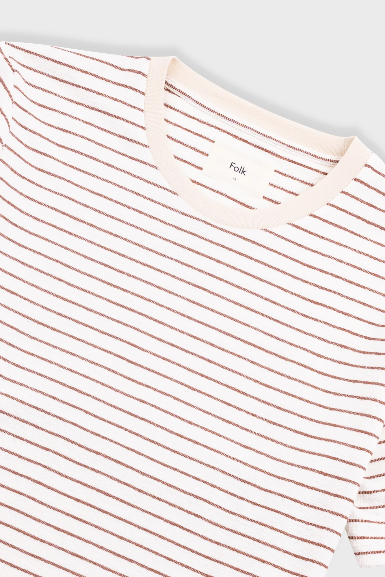 Short Sleeve Textured Striped T-Shirt - Ecru / Burnt Red - Image 4