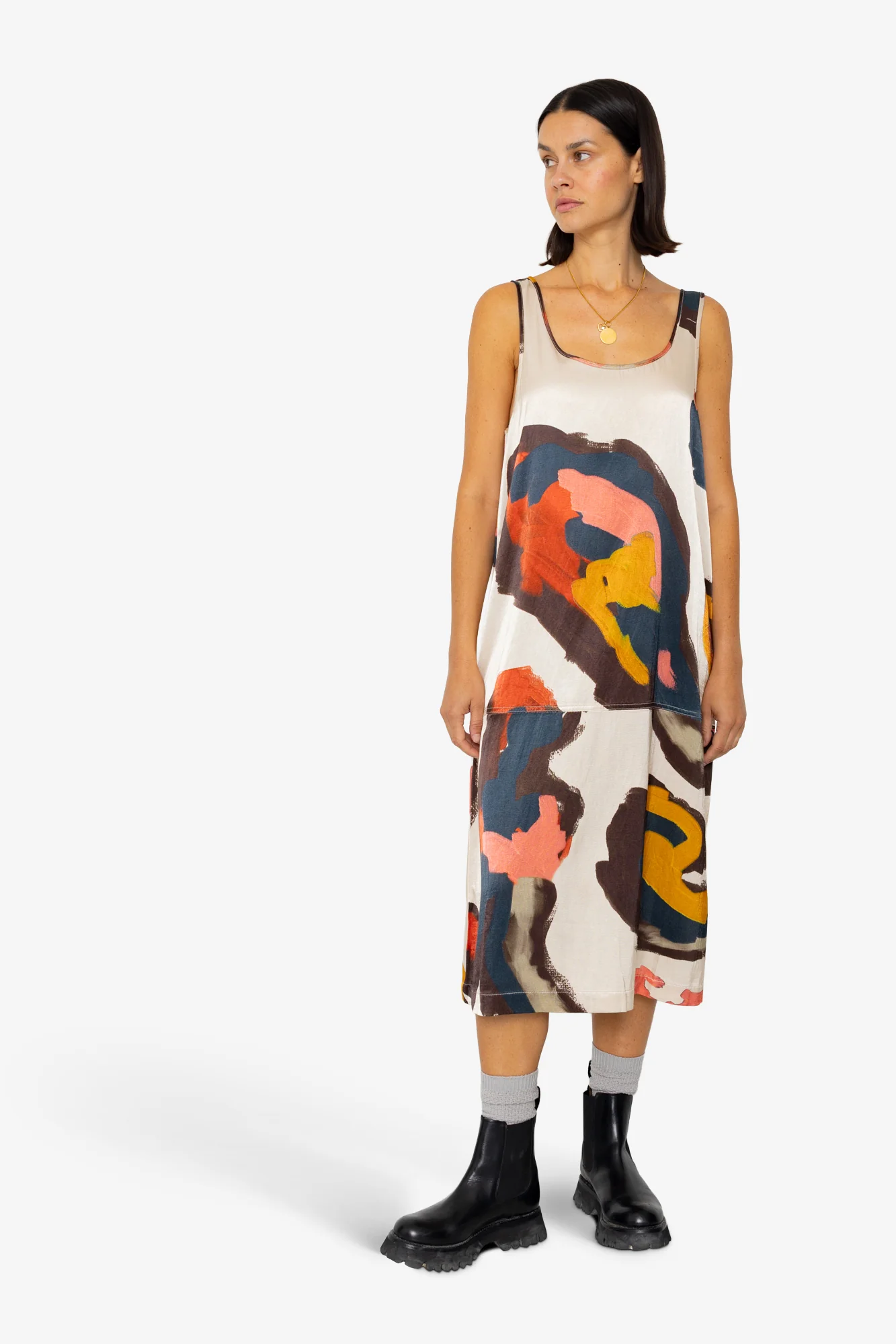 Slip Dress - Impasto Print Satin - Image 8