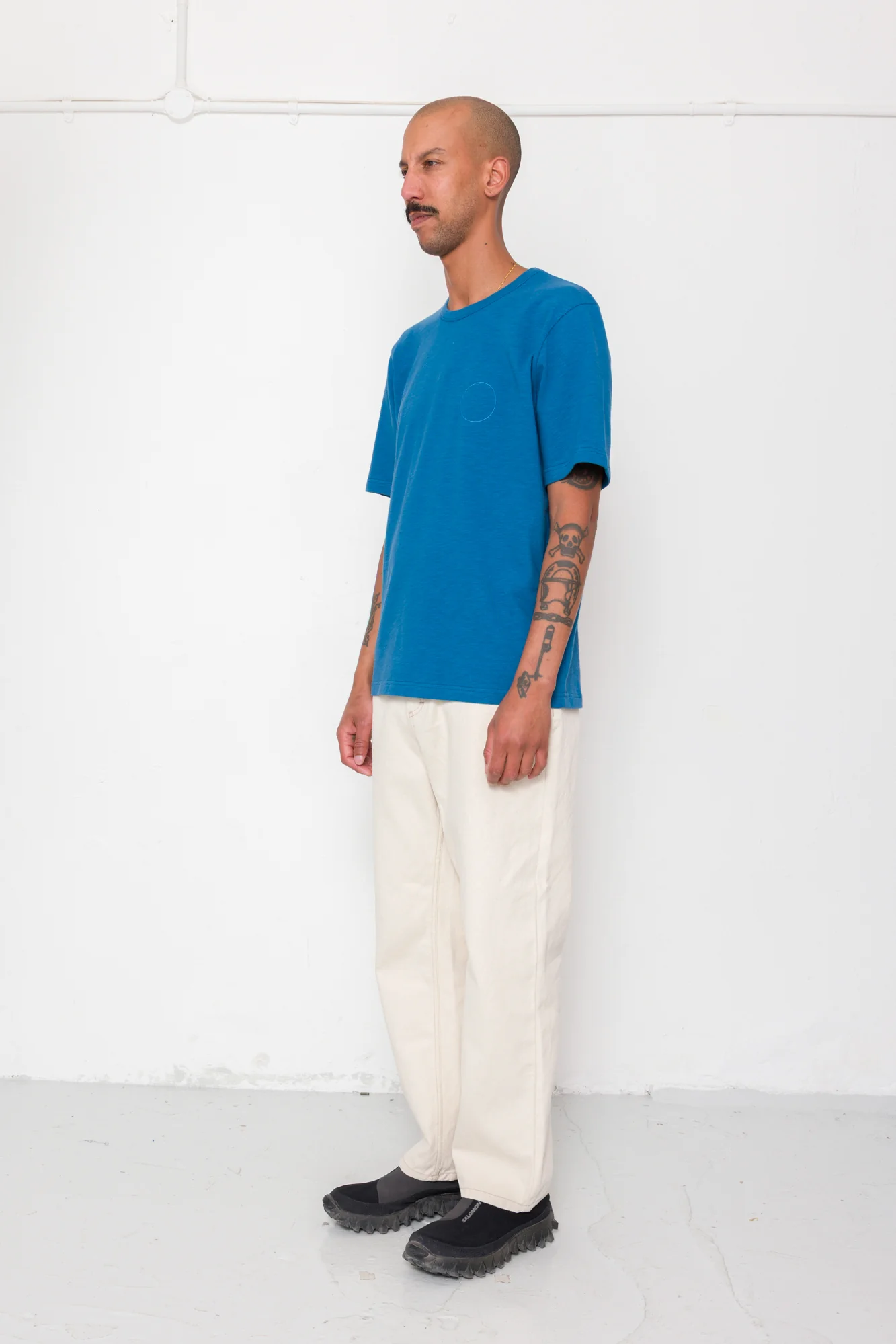 Slub Embroidered T-Shirt - Soft Blue - Image 3