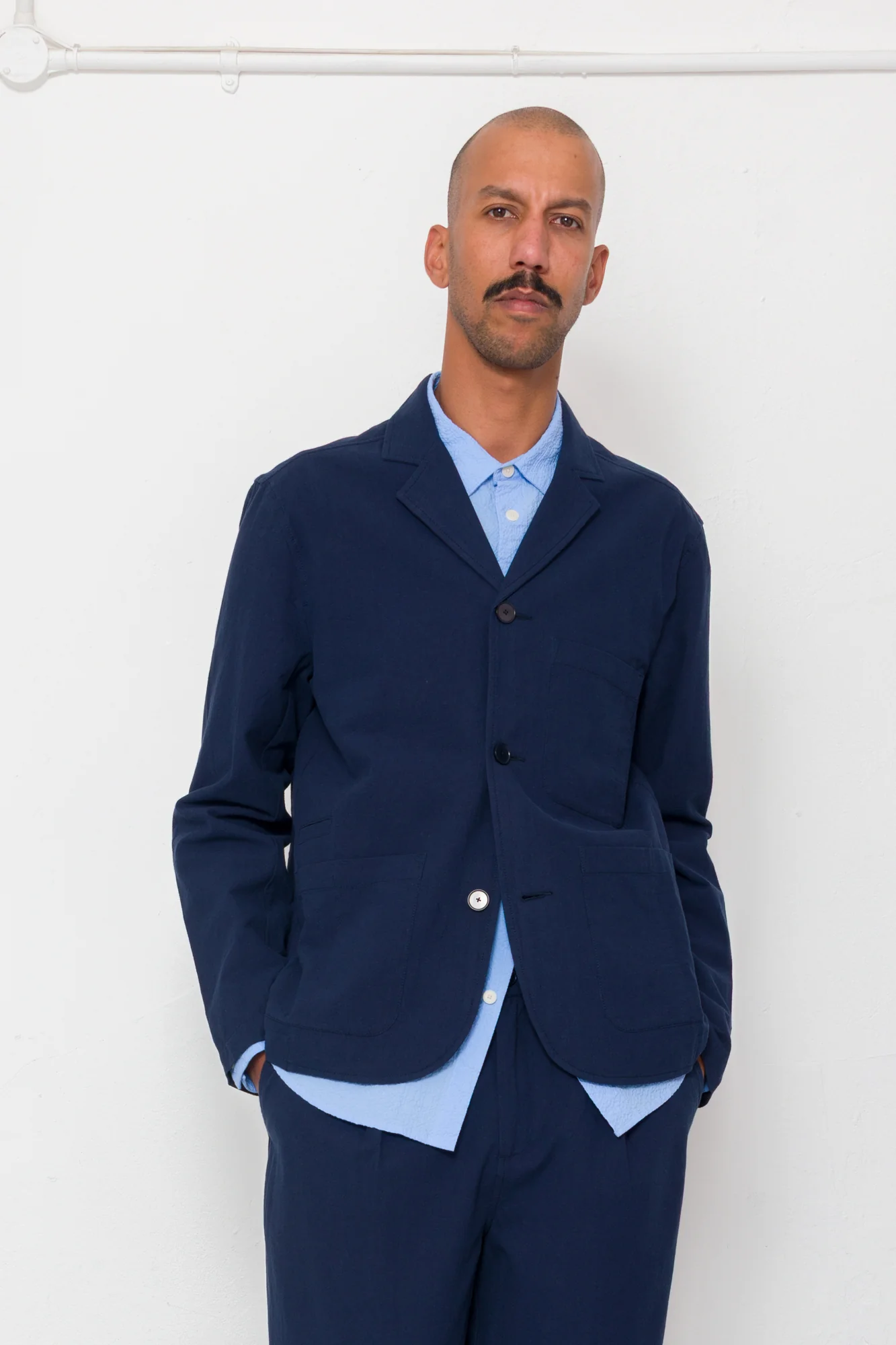 Wide Fit Blazer - Navy Textured Cotton - Image 6