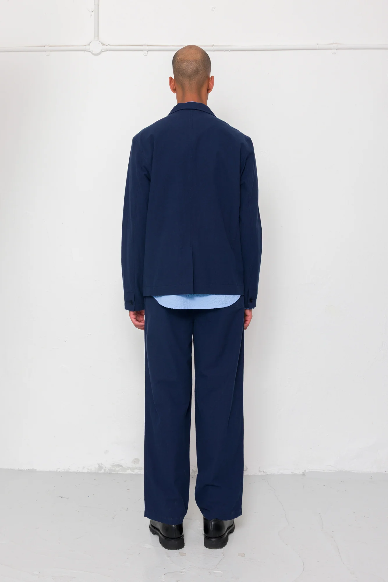 Wide Fit Blazer - Navy Textured Cotton - Image 8