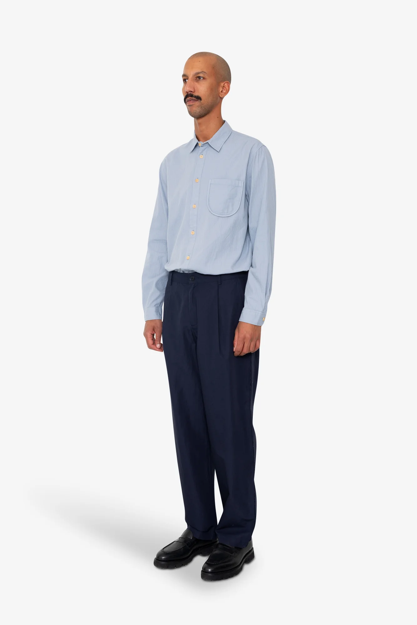 Wide Fit Trouser - Navy Tech Slub - Image 3