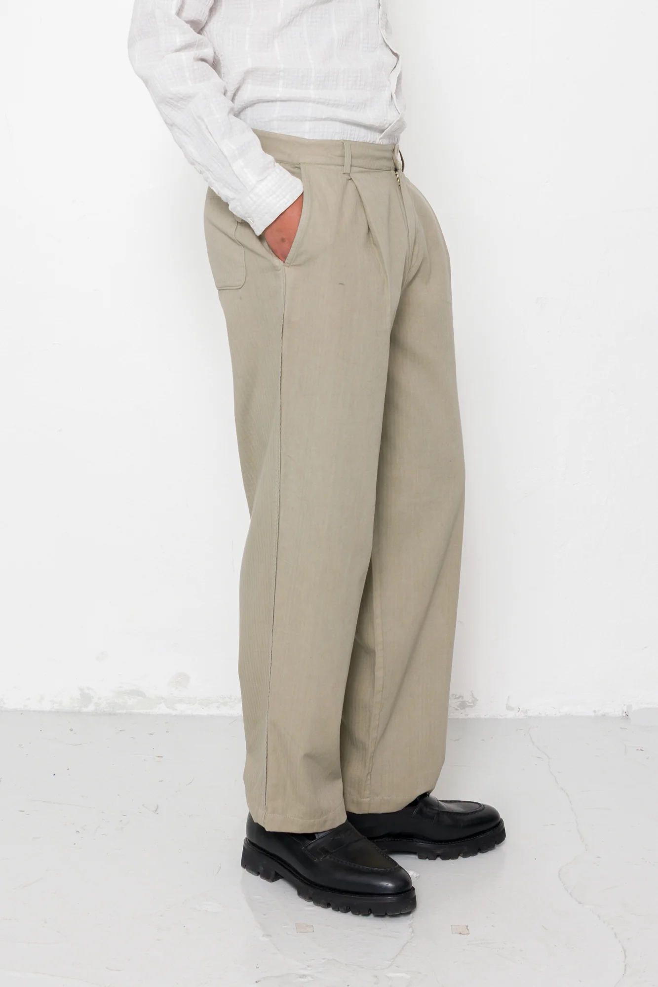 Wide Fit Trouser - Silver Sage Herringbone - Image 7
