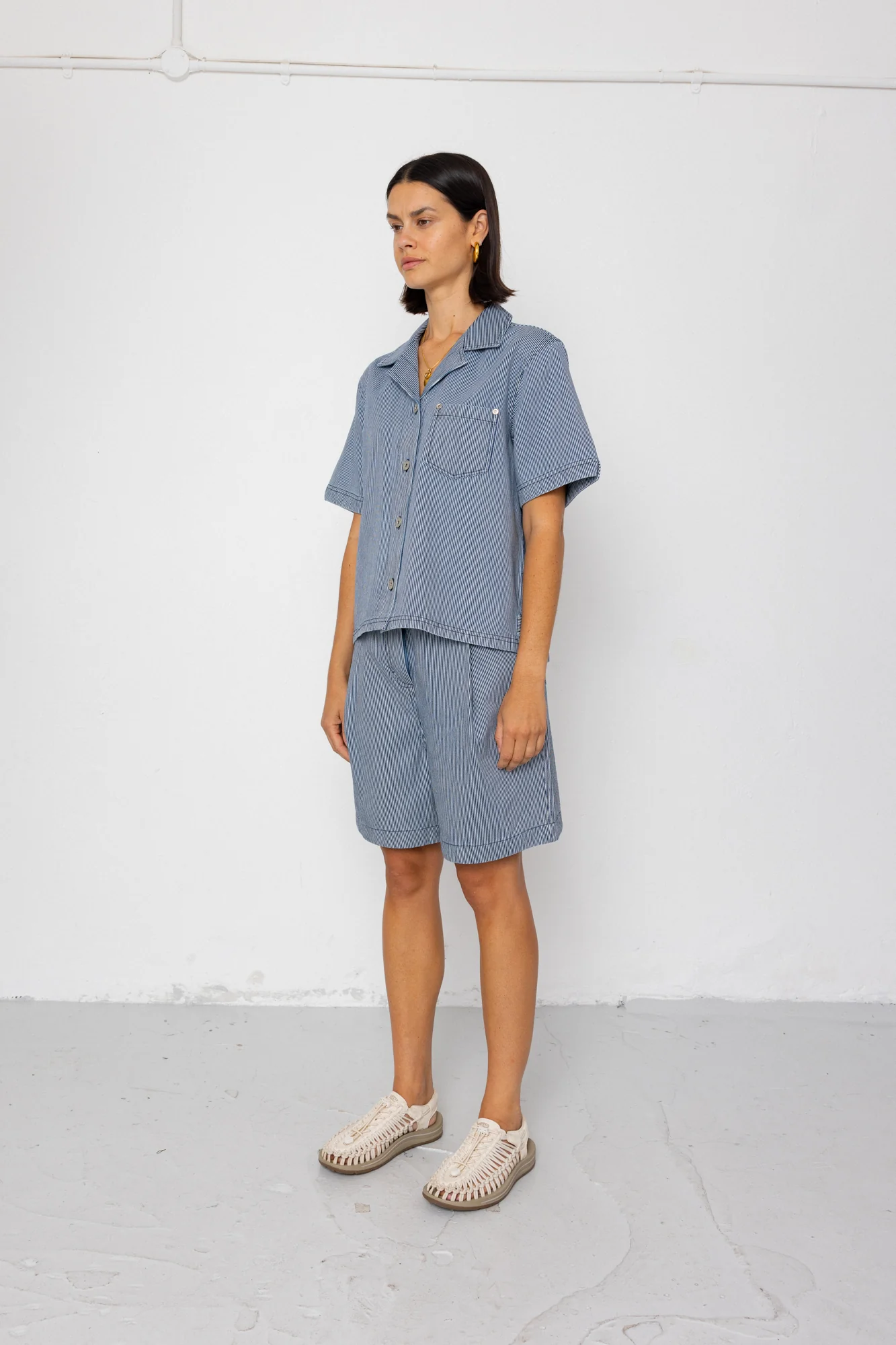 Workers Short Sleeve Shirt - Indigo Ticking Stripe - Image 5