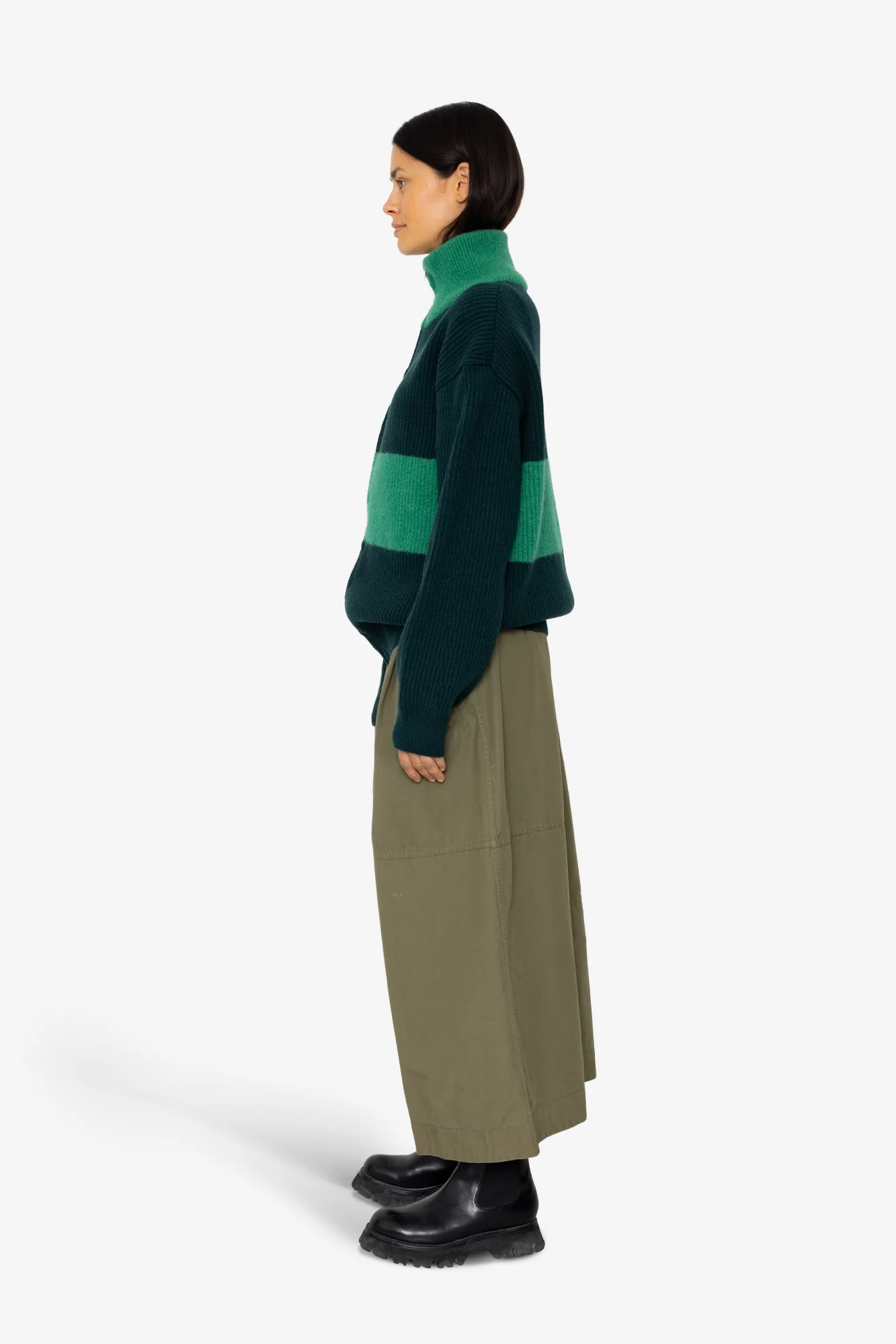 Zip Through Jumper - Dark Green Bright Green - Image 4