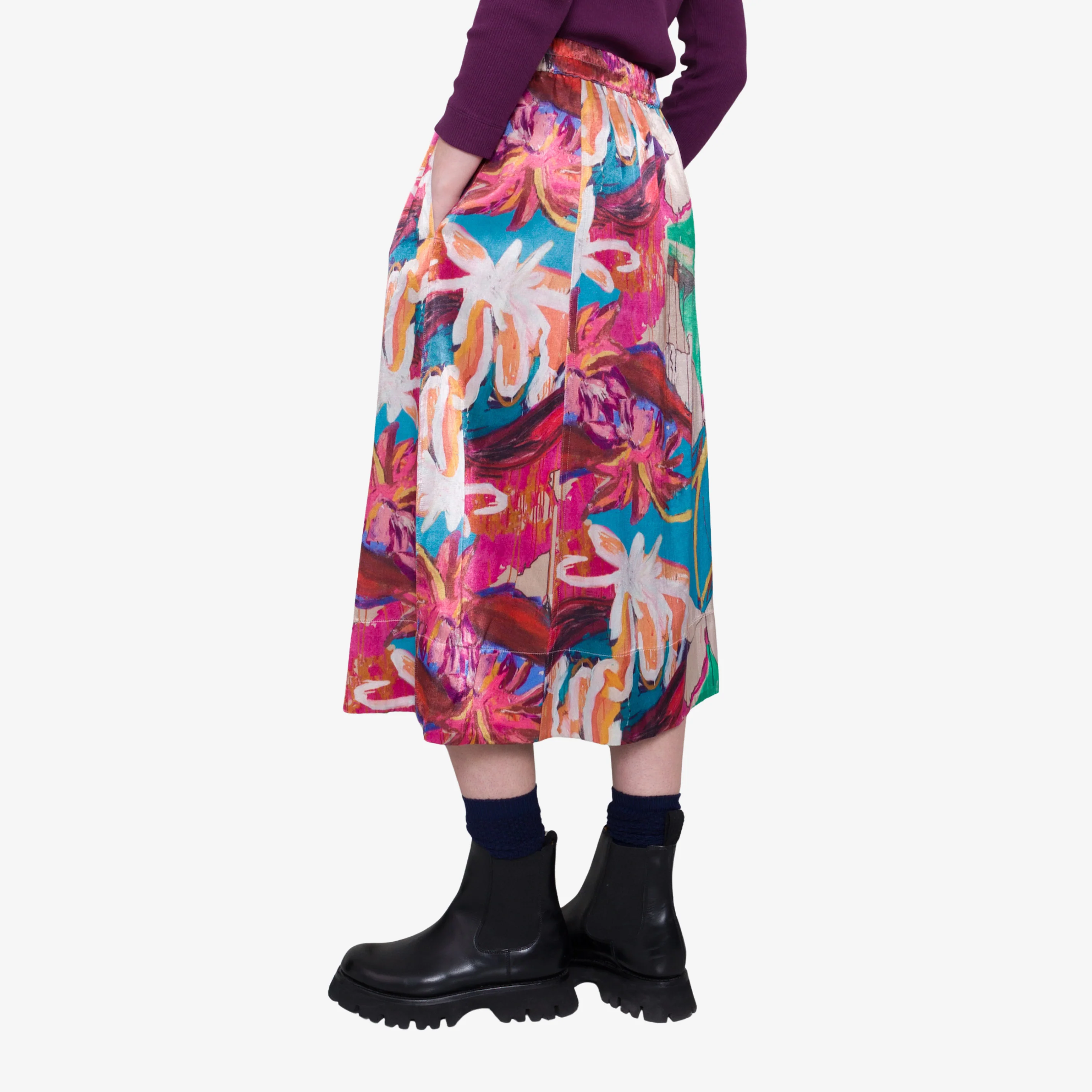 Full Seam Skirt - Abstract Flower Satin - Image 2