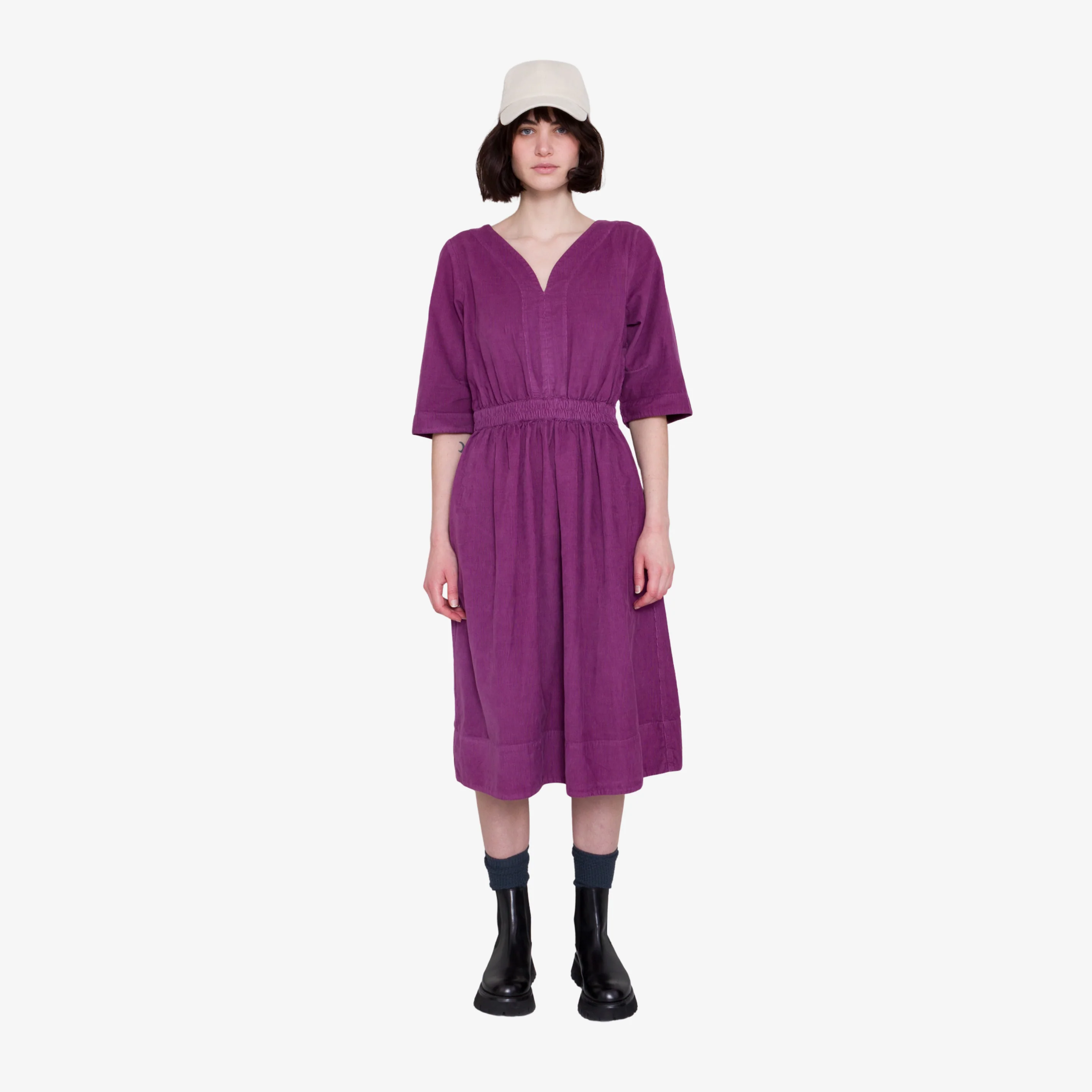 Gathered Dress - Wine Babycord