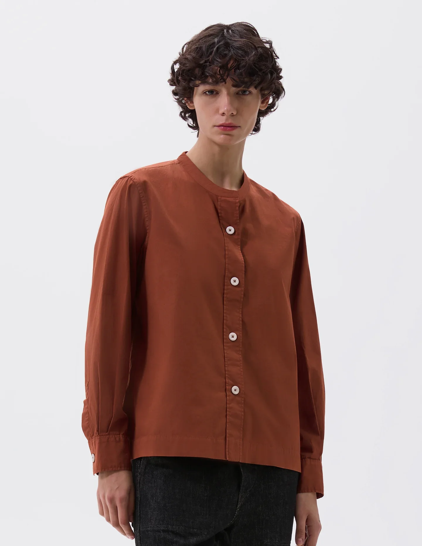 MHL | Button Through Collarless Shirt - Brick - Image 3