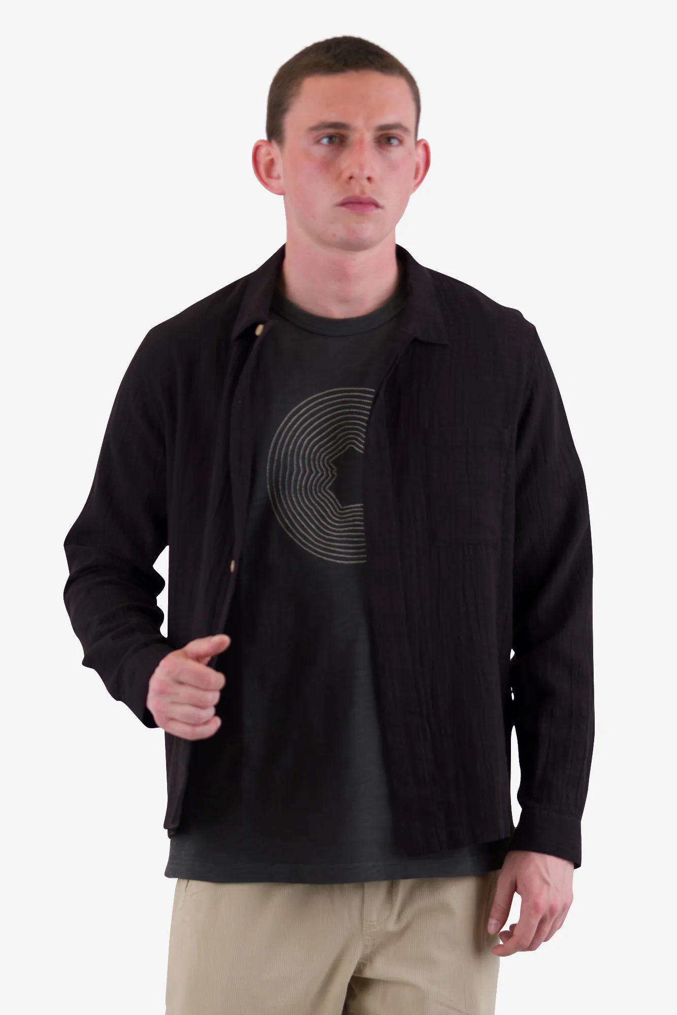 Patch Shirt - Soft Black Open Weave Check - Image 6
