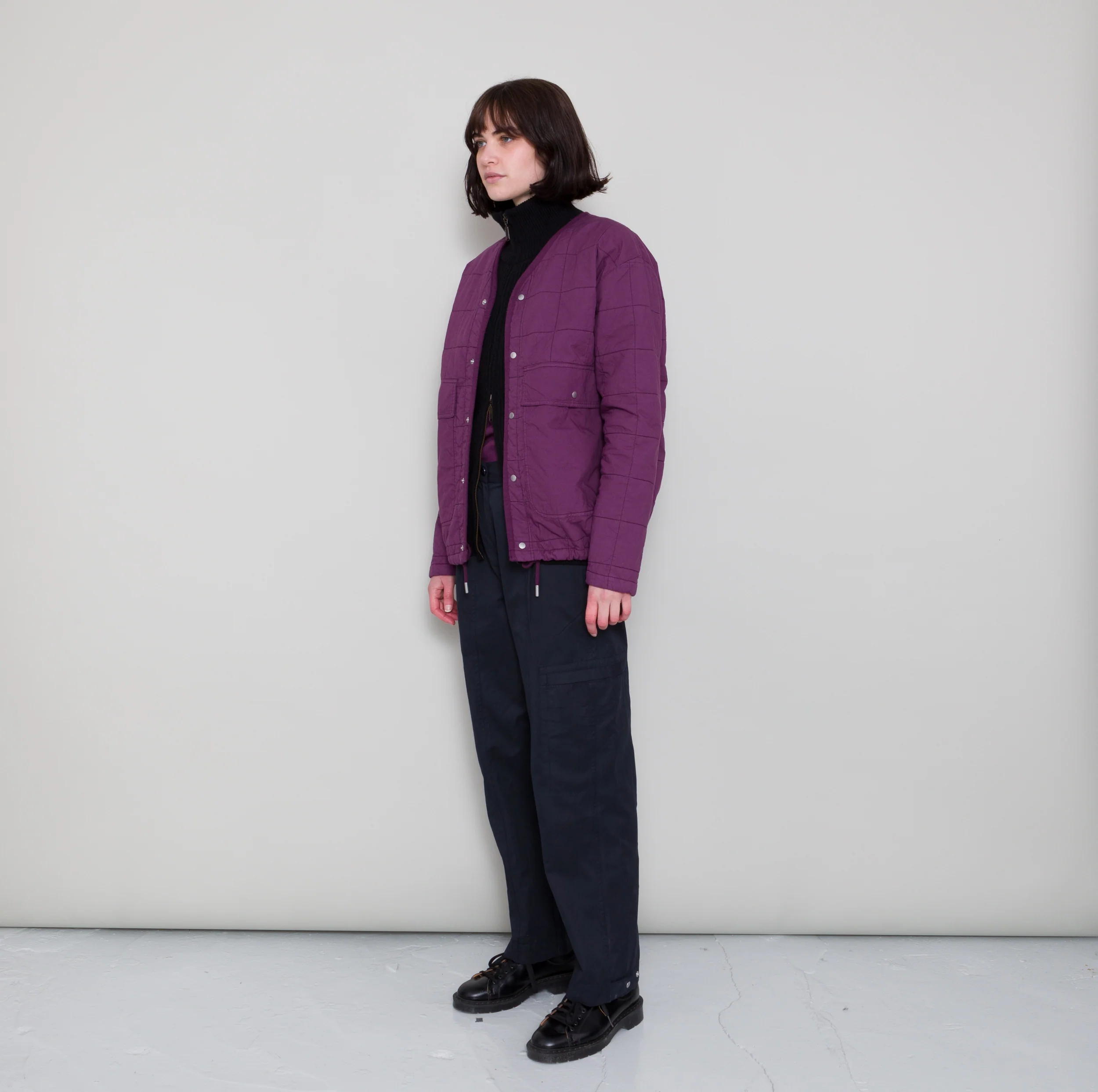 Qulited Boxy Jacket - Wine - Image 3