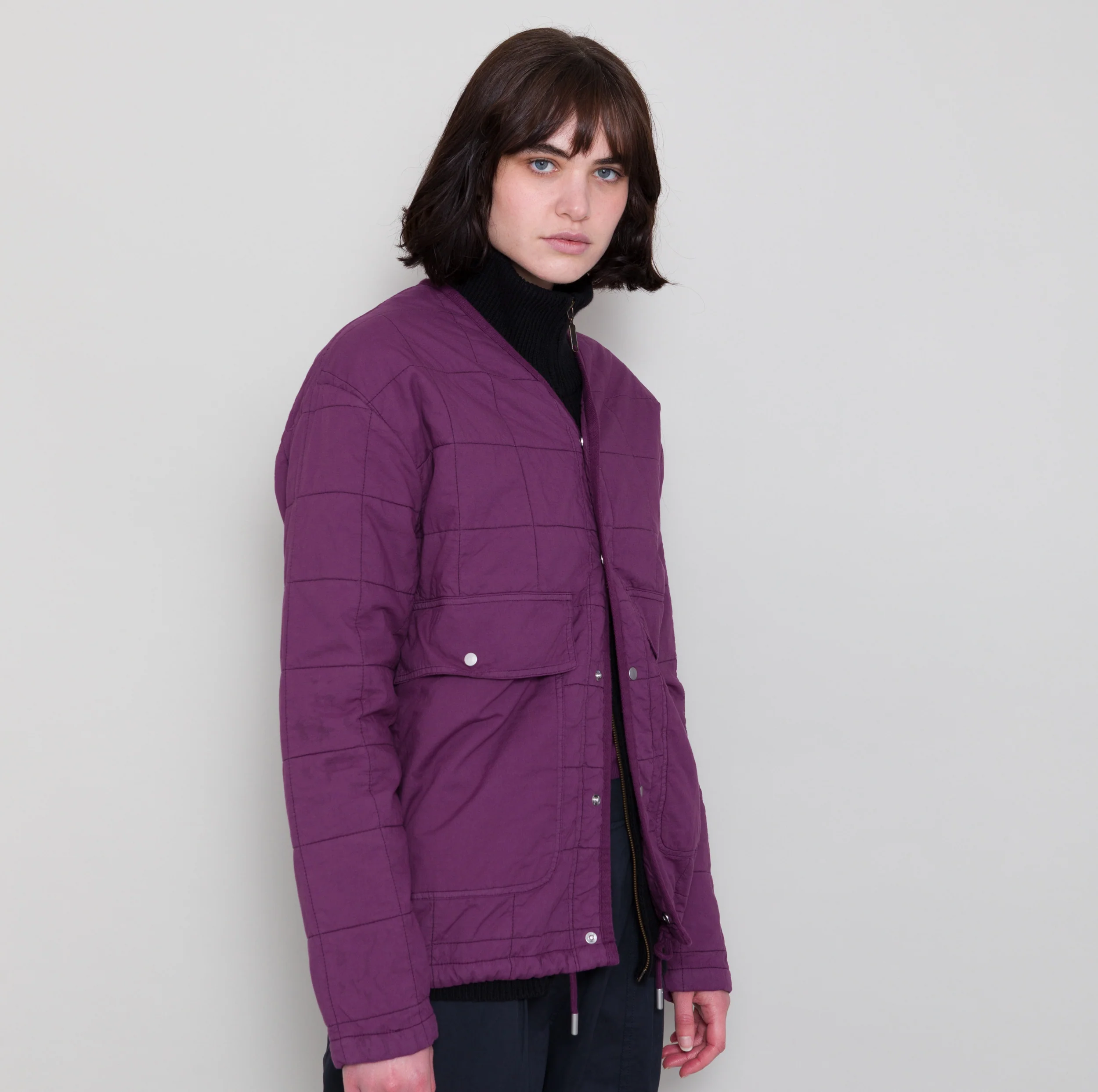Qulited Boxy Jacket - Wine - Image 8