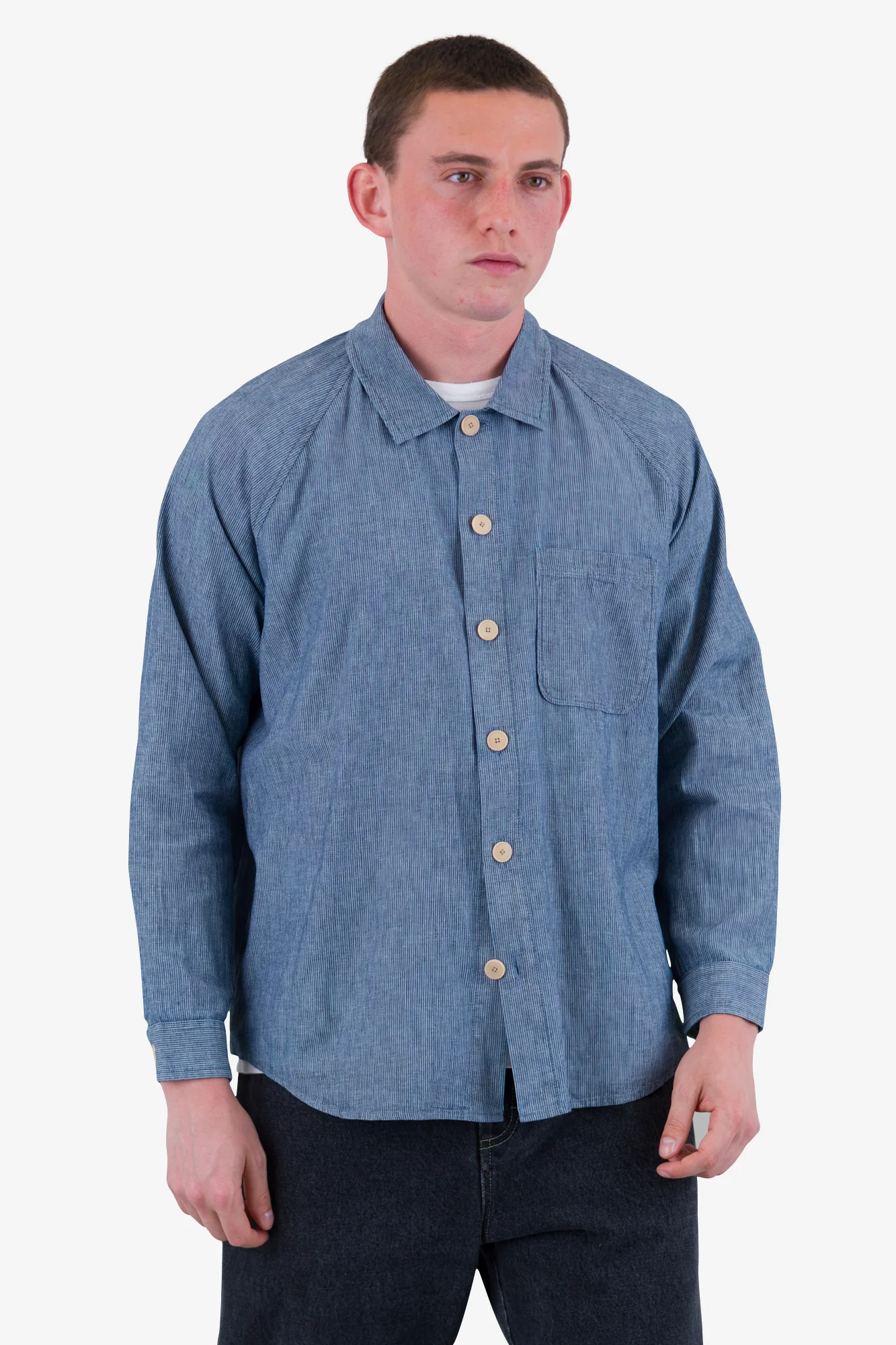 Raglan Shirt - Washed Indigo Stripe - Image 7