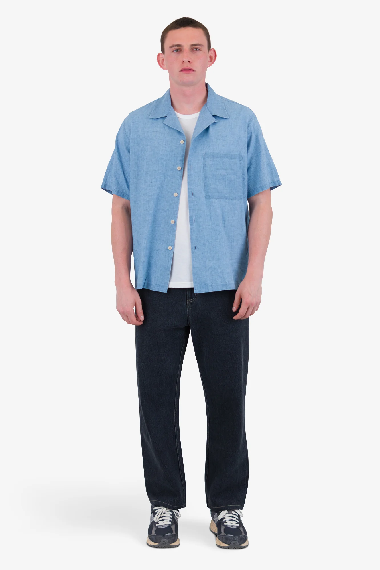 Relaxed Soft Collar Shirt - Indigo Microcheck - Image 2