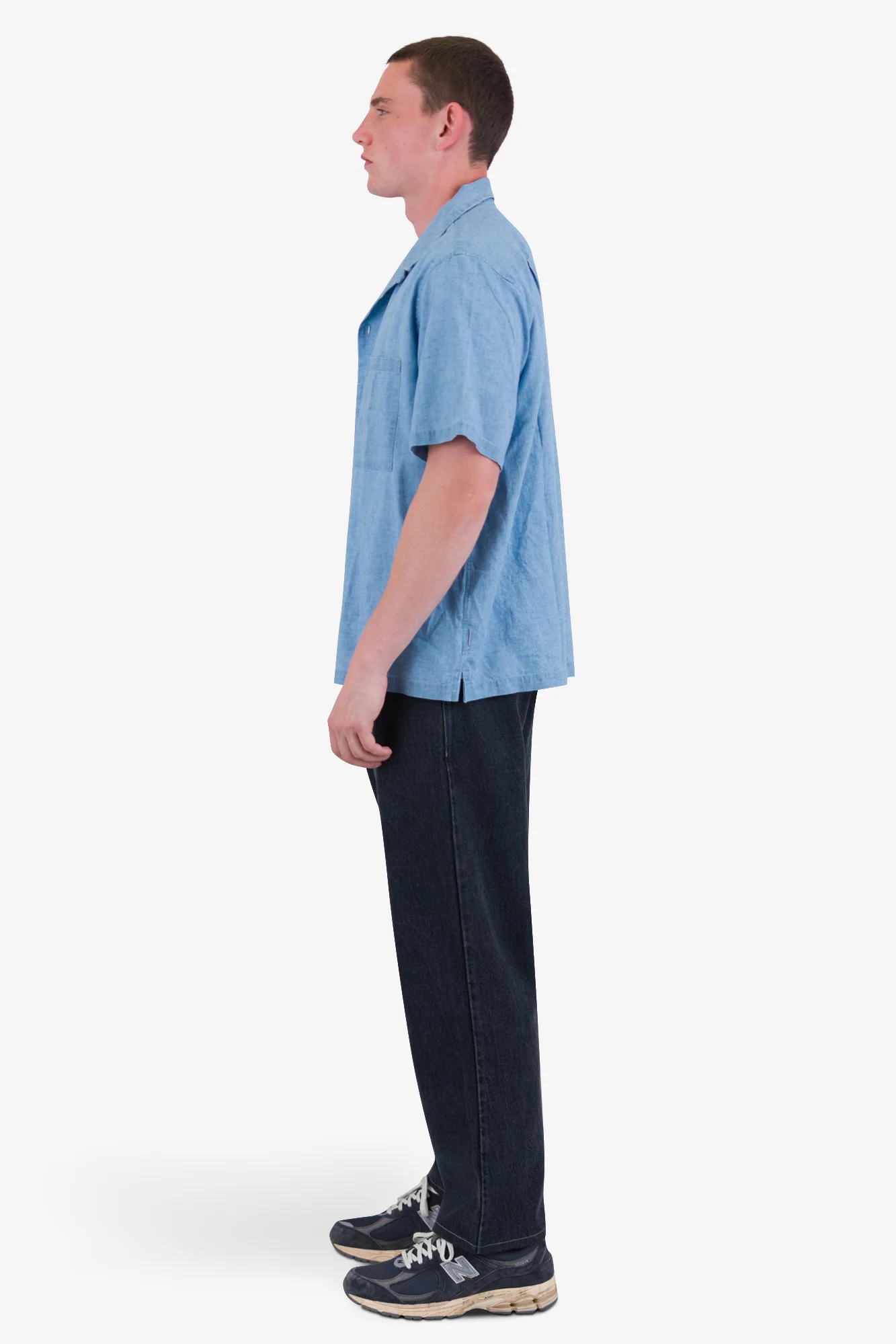Relaxed Soft Collar Shirt - Indigo Microcheck - Image 4