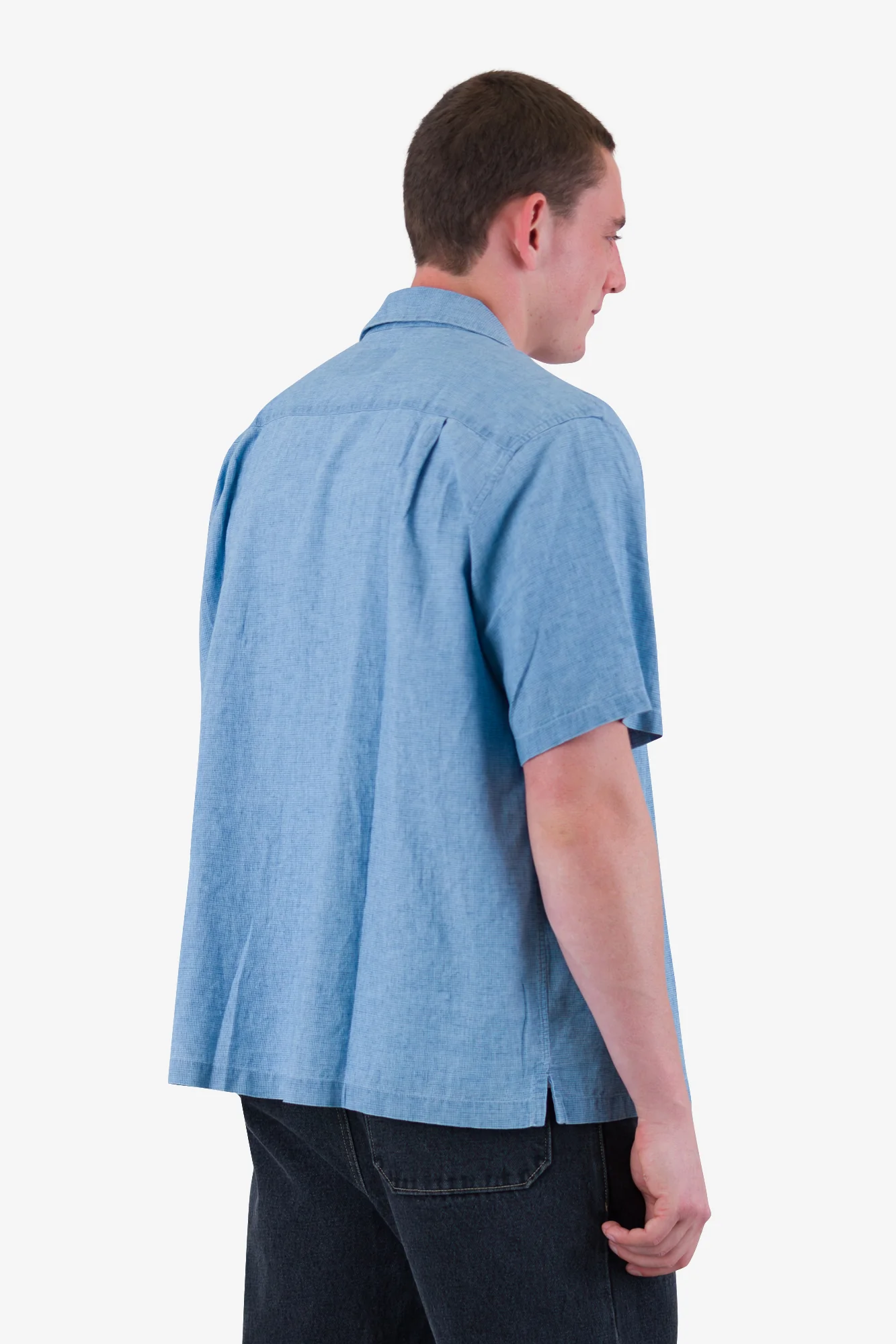 Relaxed Soft Collar Shirt - Indigo Microcheck - Image 7