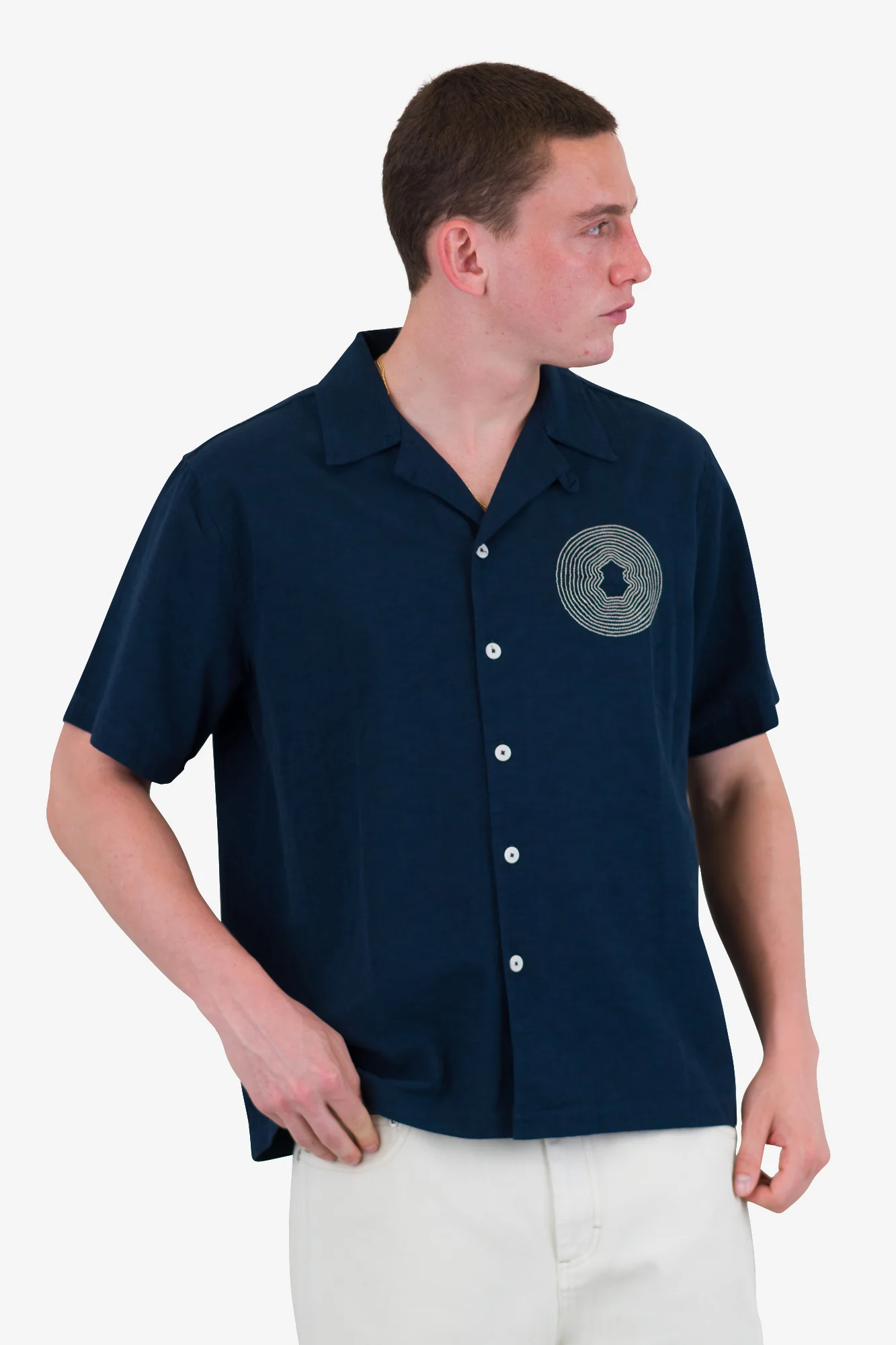 Relaxed Soft Collar Shirt - Navy - Image 6