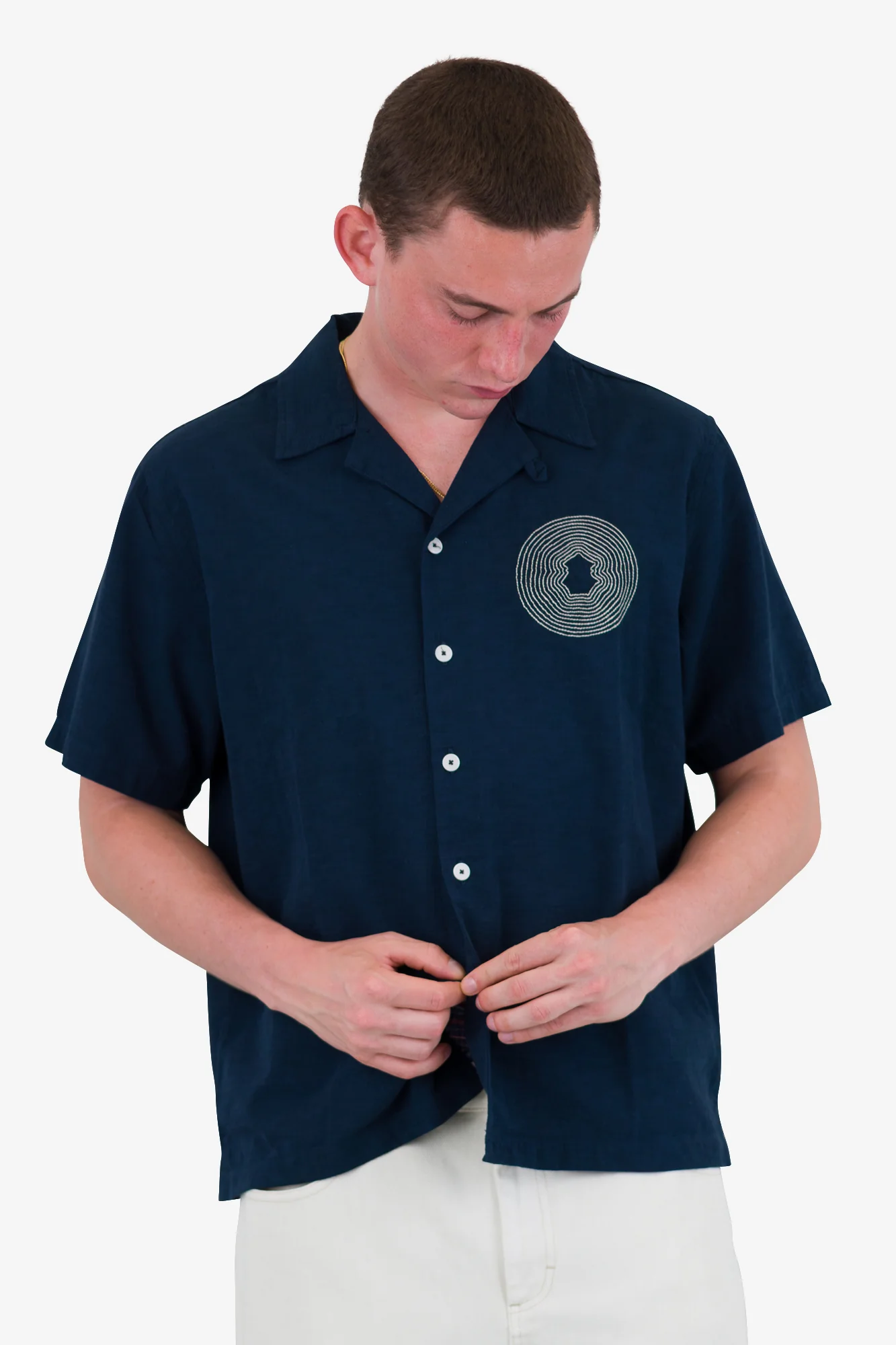 Relaxed Soft Collar Shirt - Navy - Image 8