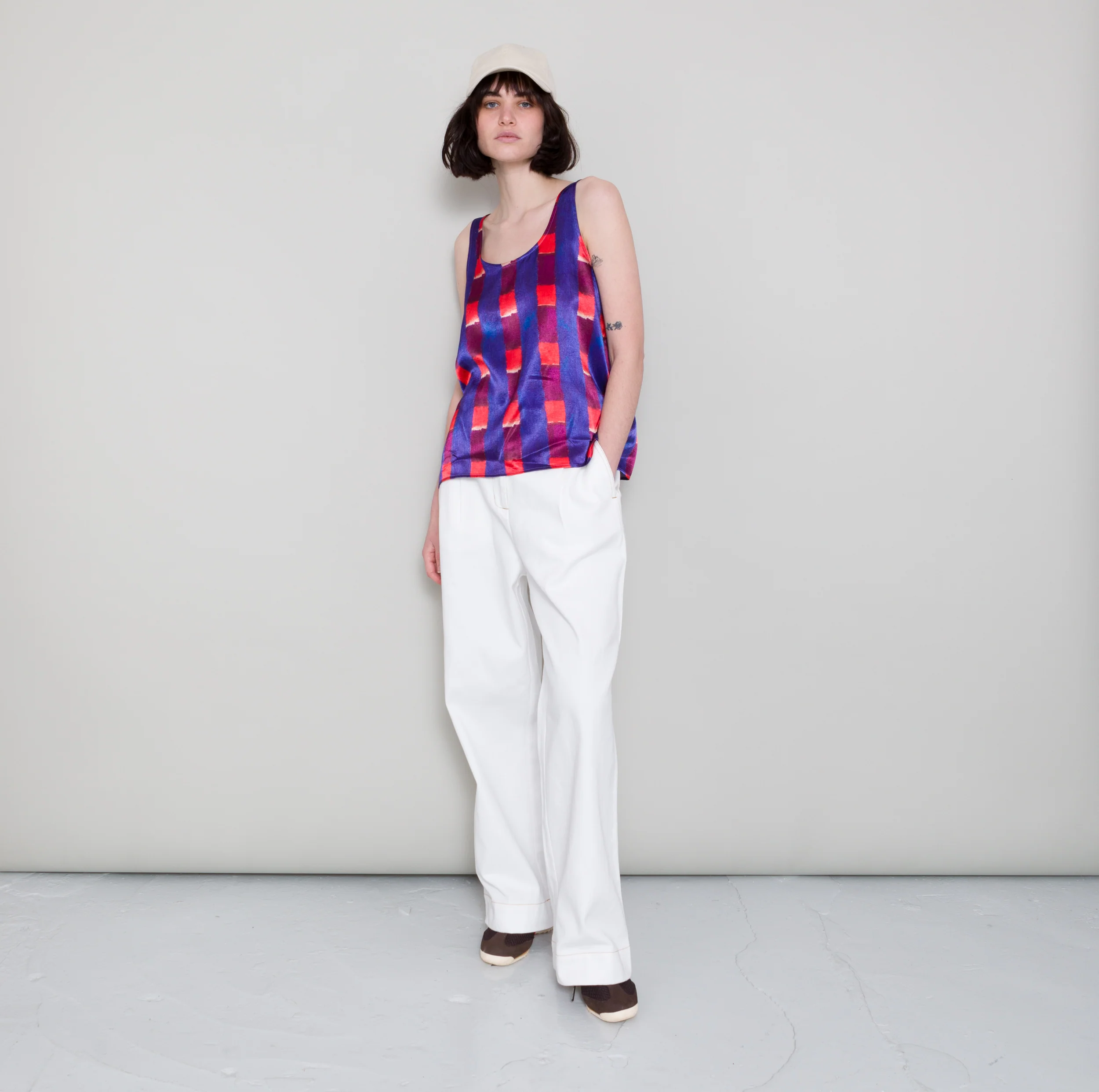 Scoop Back Vest - Painted Gingham Satin - Image 3