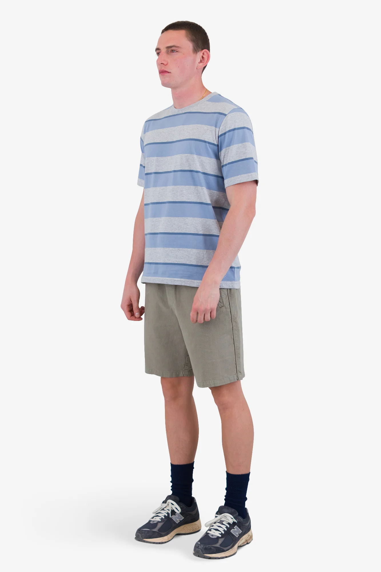 Shadow Stripe T-Shirt - Soft Blue Melange - Image 3