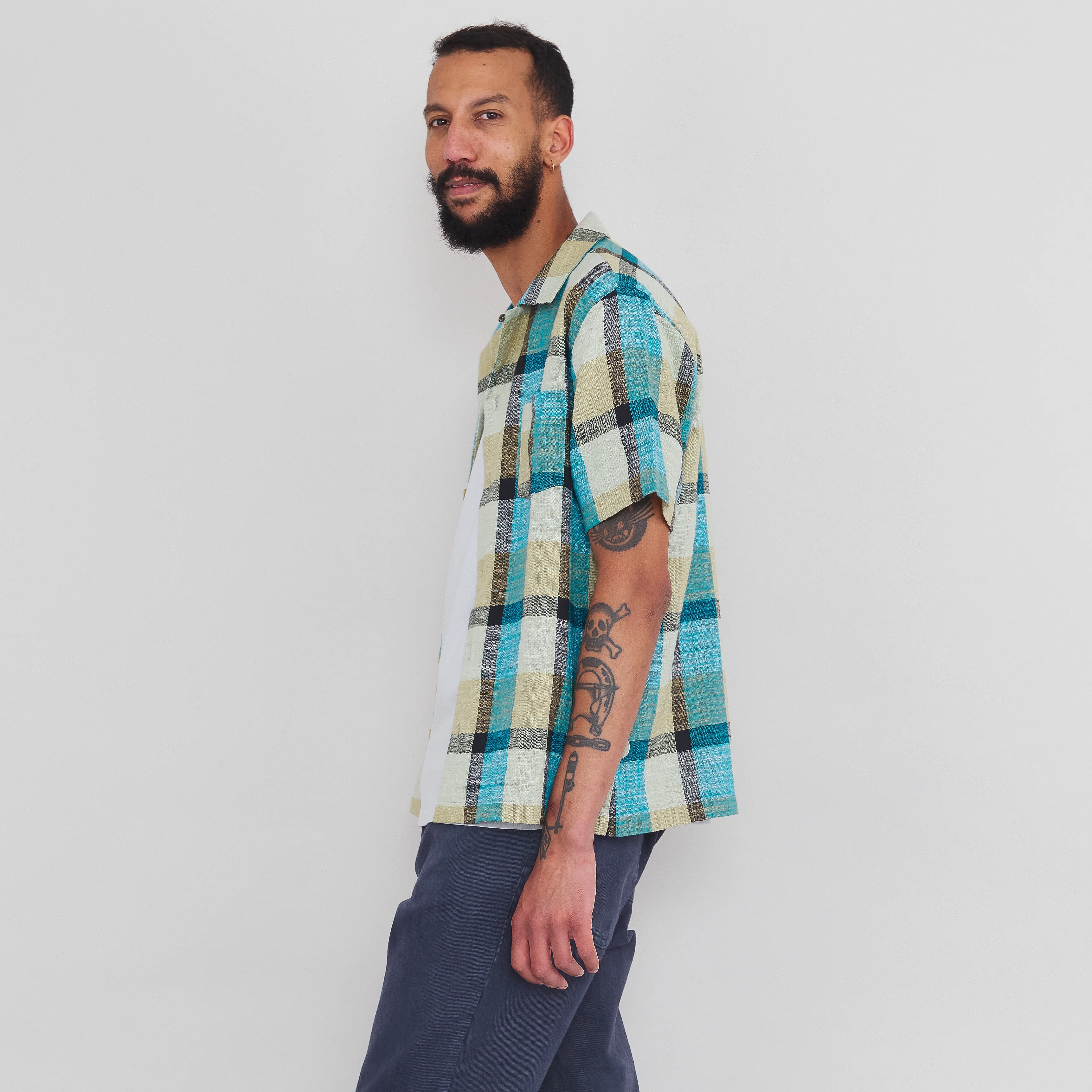Short Sleeve Soft Collar Shirt - Multigingham Check - Image 3