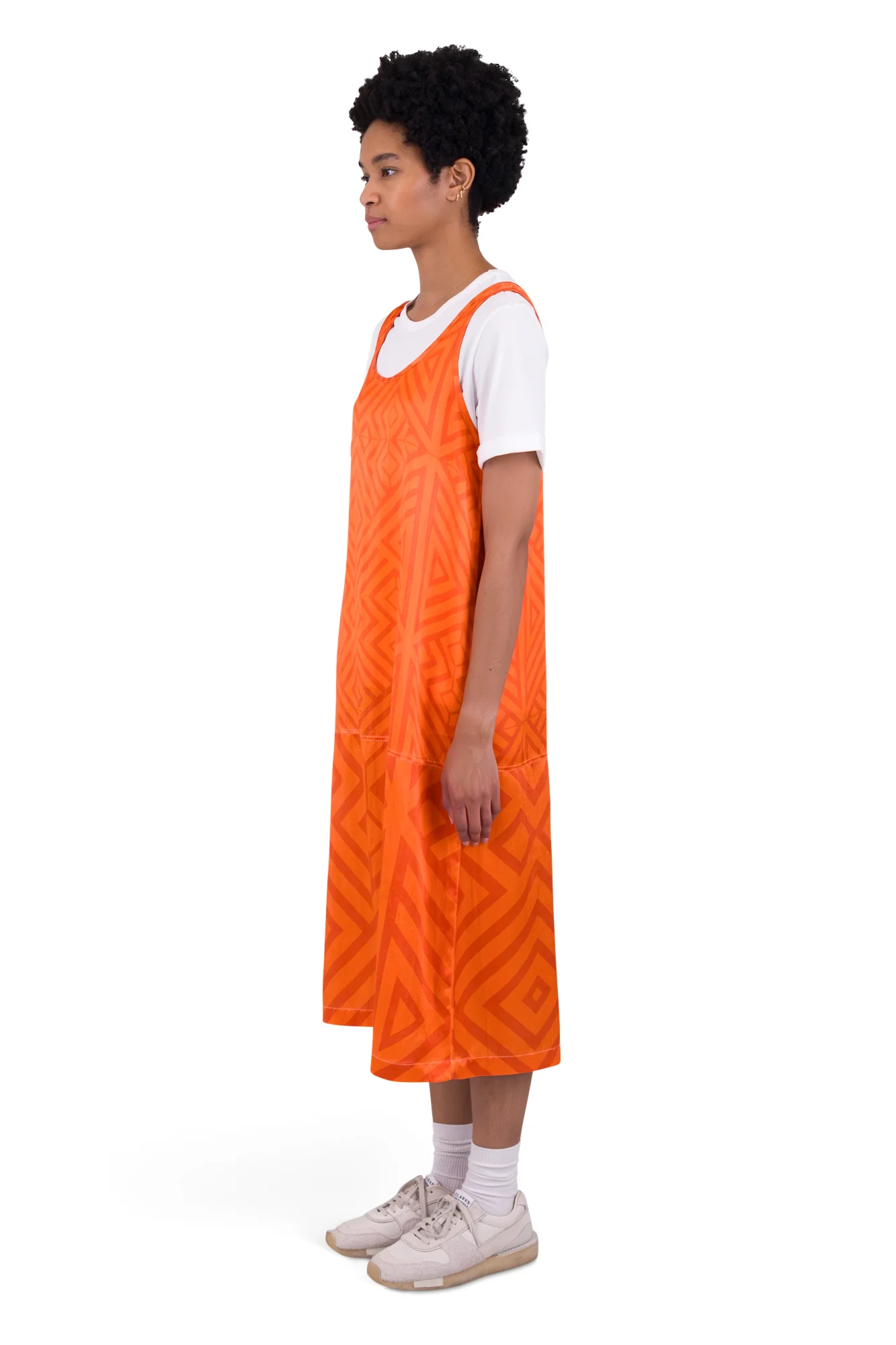 Slip Dress - Orange Coral Diamond Print - Image 3