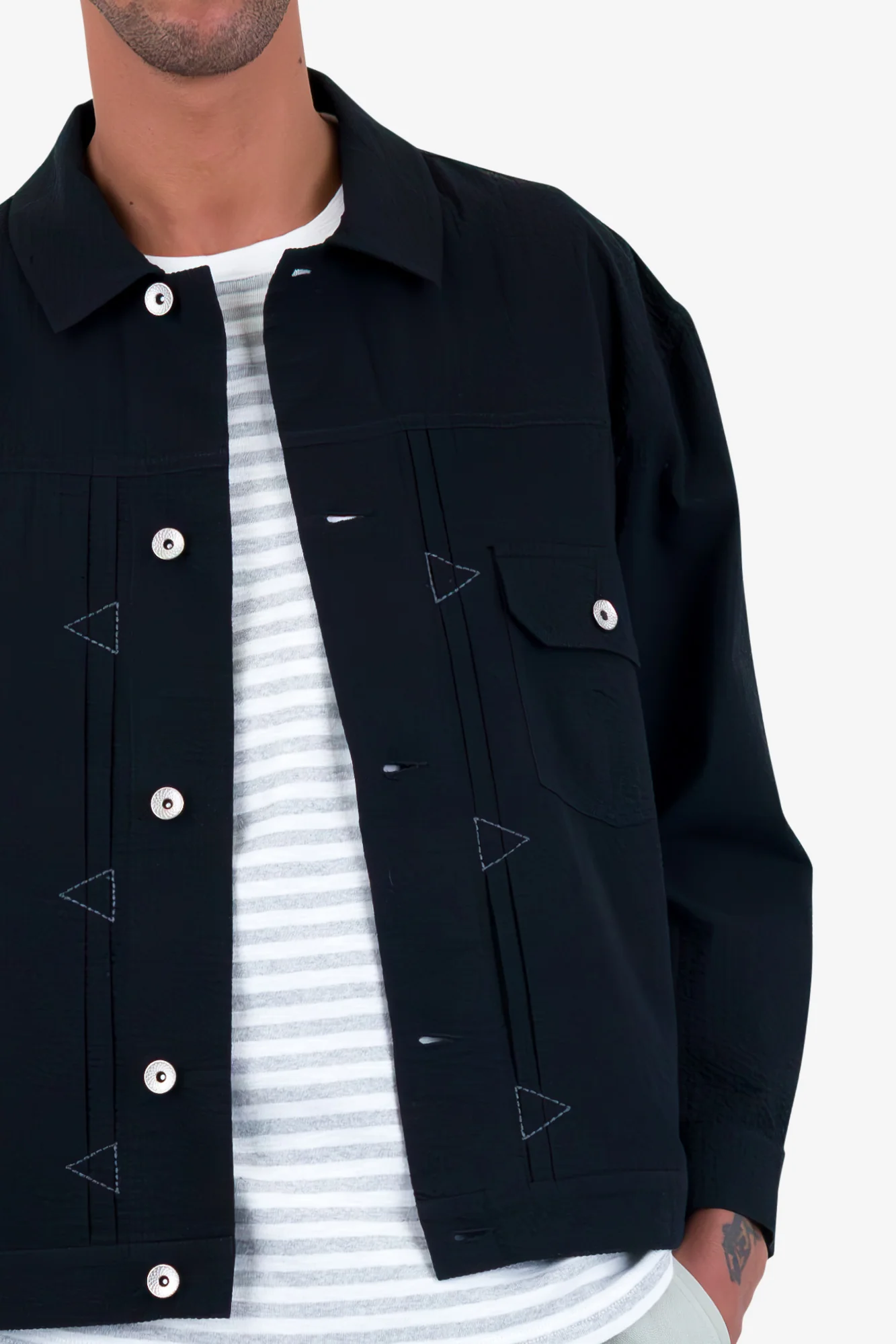 Trucker Jacket - Black Seersucker - Image 6