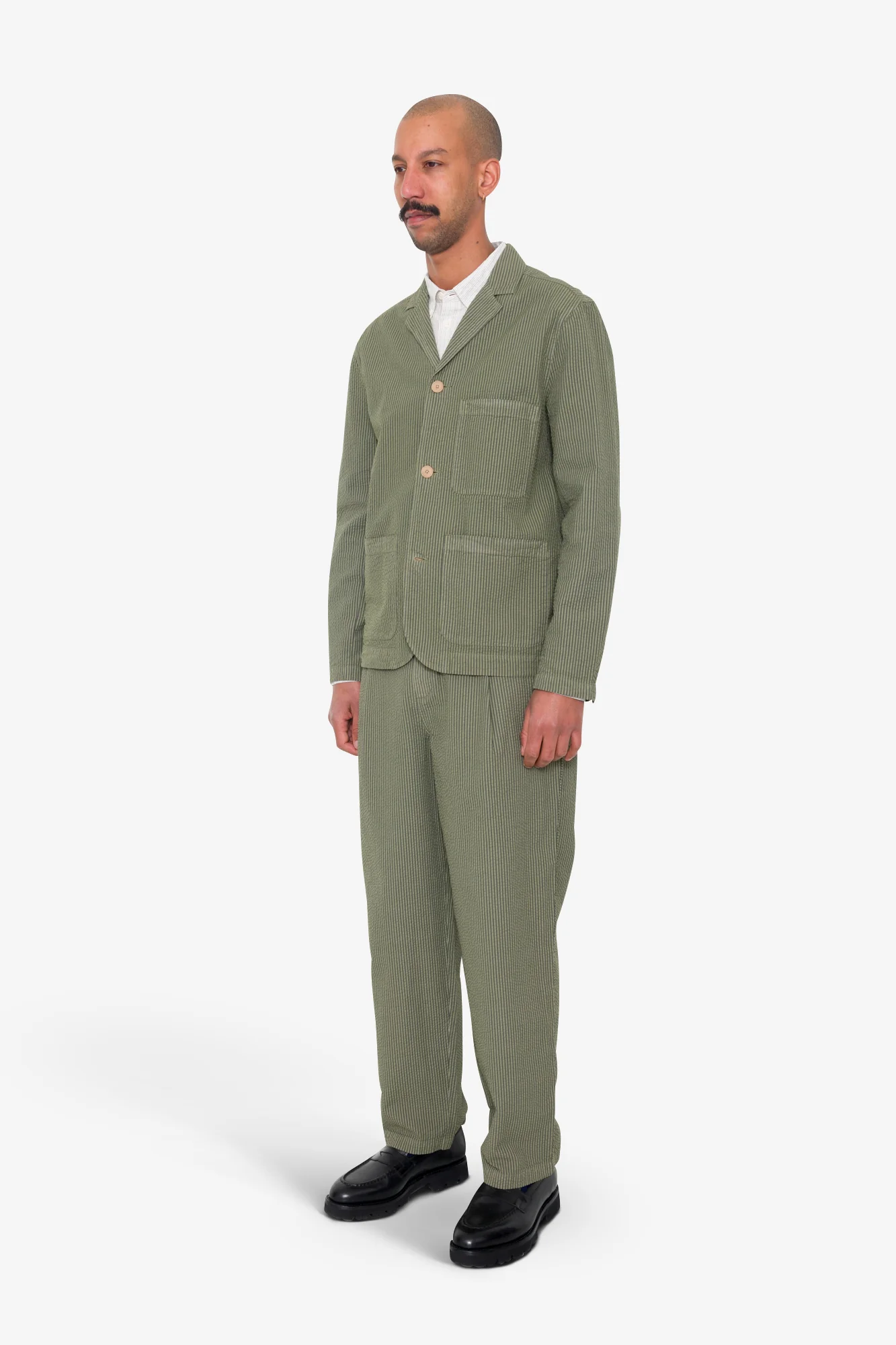 Wide Fit Blazer - Sage Overdyed Stripe - Image 3