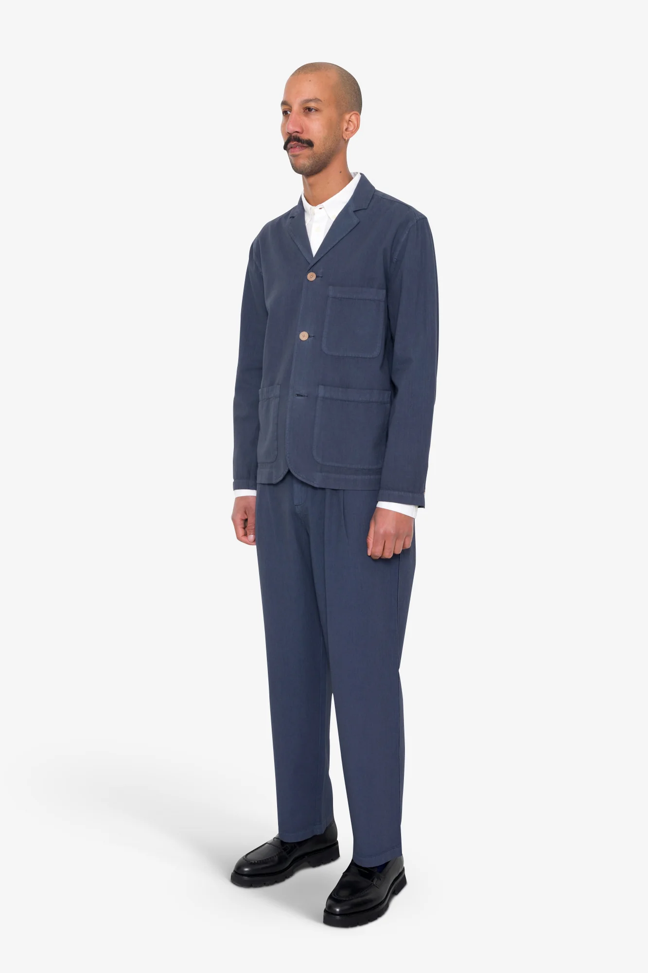 Wide Fit Blazer - Soft Navy Herringbone - Image 3