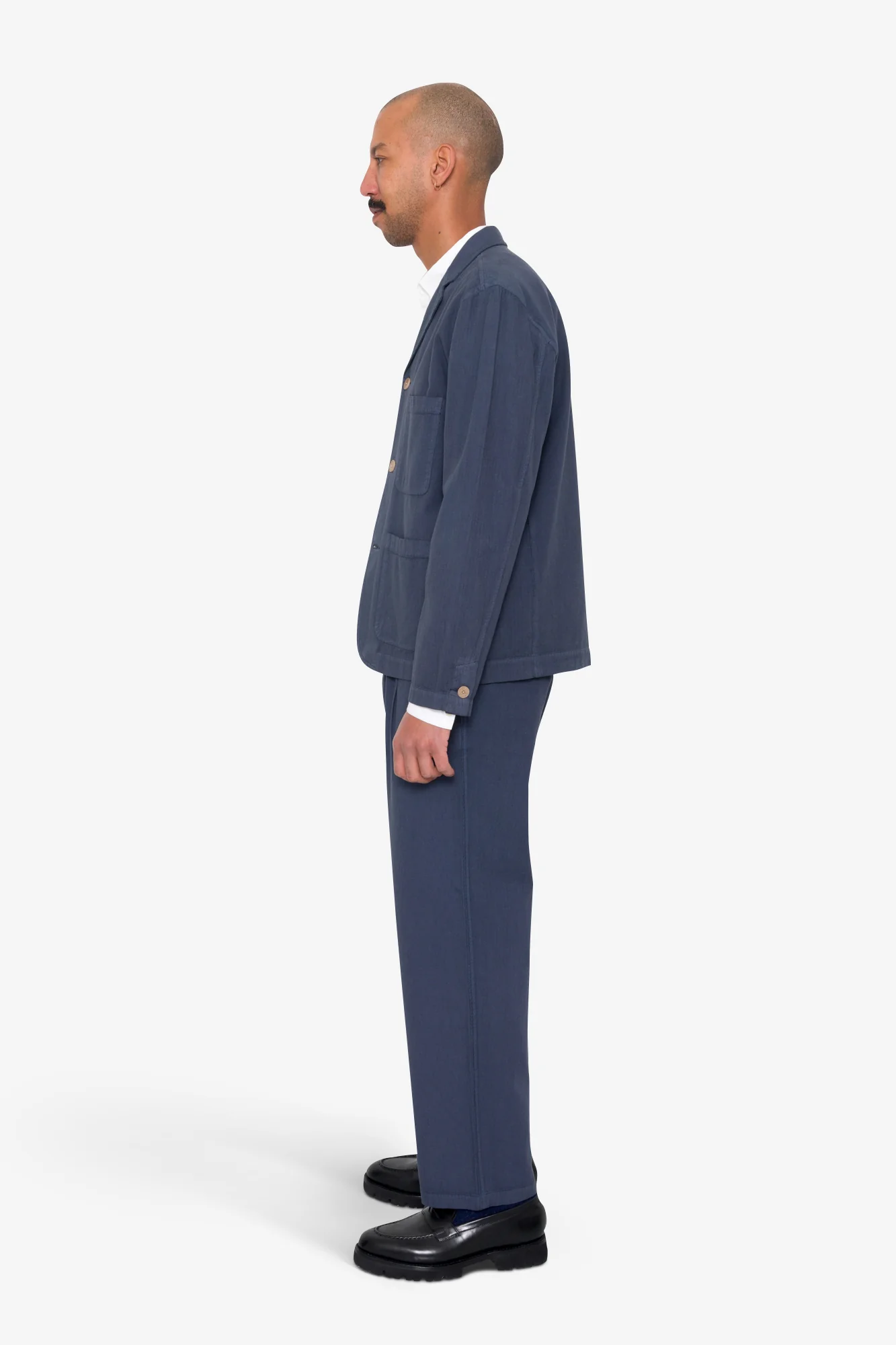 Wide Fit Blazer - Soft Navy Herringbone - Image 4