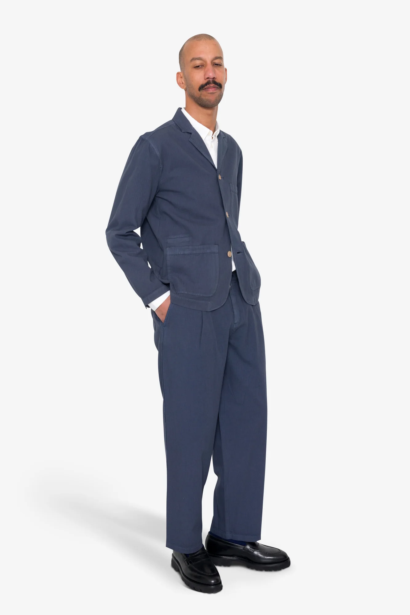 Wide Fit Blazer - Soft Navy Herringbone - Image 6