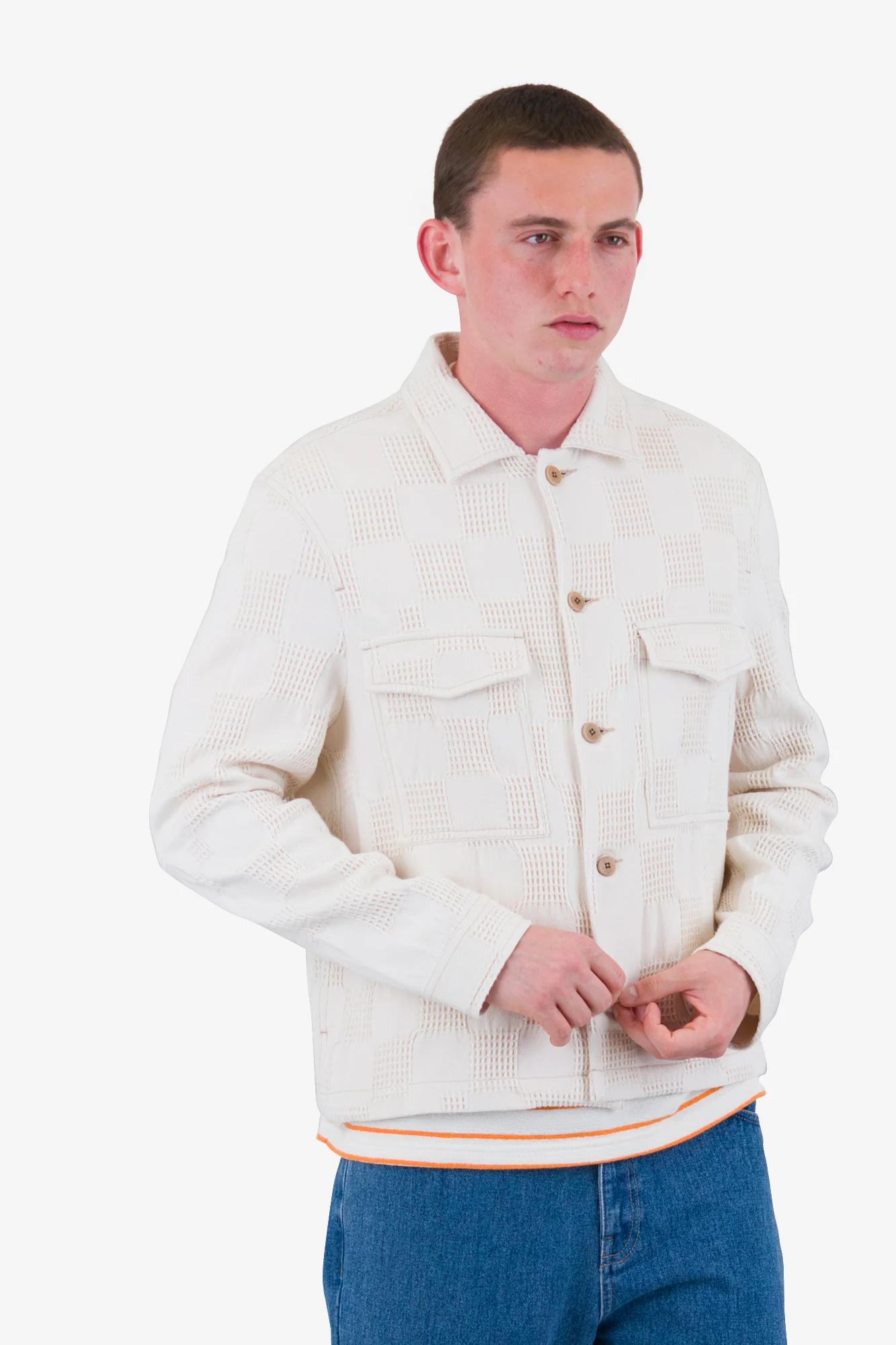 Zaki Jacket - Ecru Waffle Check - Image 8